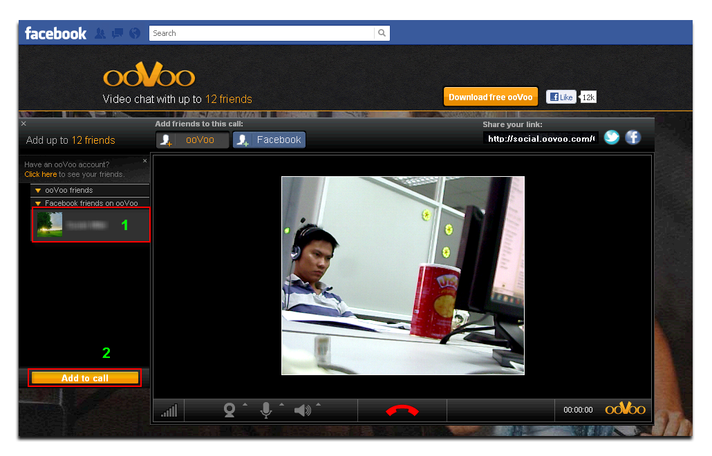 ooVoo apps on Facebook - select your friend's account and call